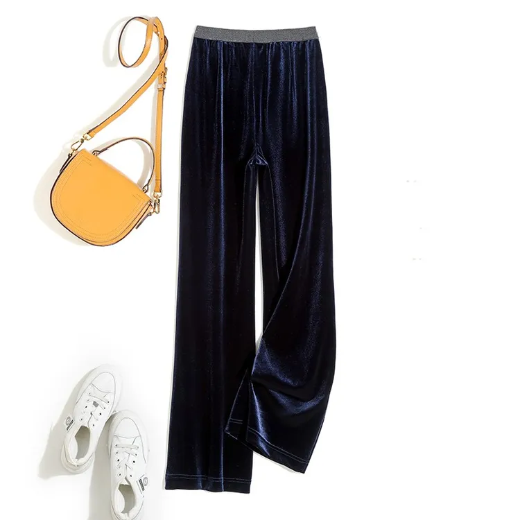 【大码女装】高品质金丝绒阔腿裤女拖地裤大码胖MM高腰直筒丝绒裤子