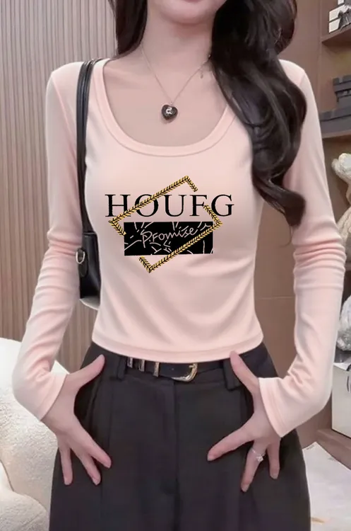 早秋纯棉设计感韩国东大门秋季U领修身显瘦长袖上衣T恤辣妹穿搭女