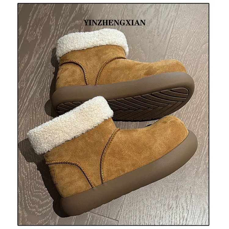 尹政贤 冬季中帮承托防滑韩版时尚雪地靴大头增高保暖短靴鞋子