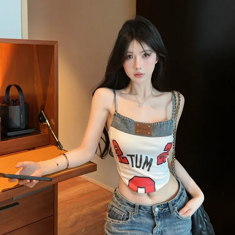 2025夏季新款美式辣妹时尚字母背心吊带上衣配显瘦高腰休闲裤套装