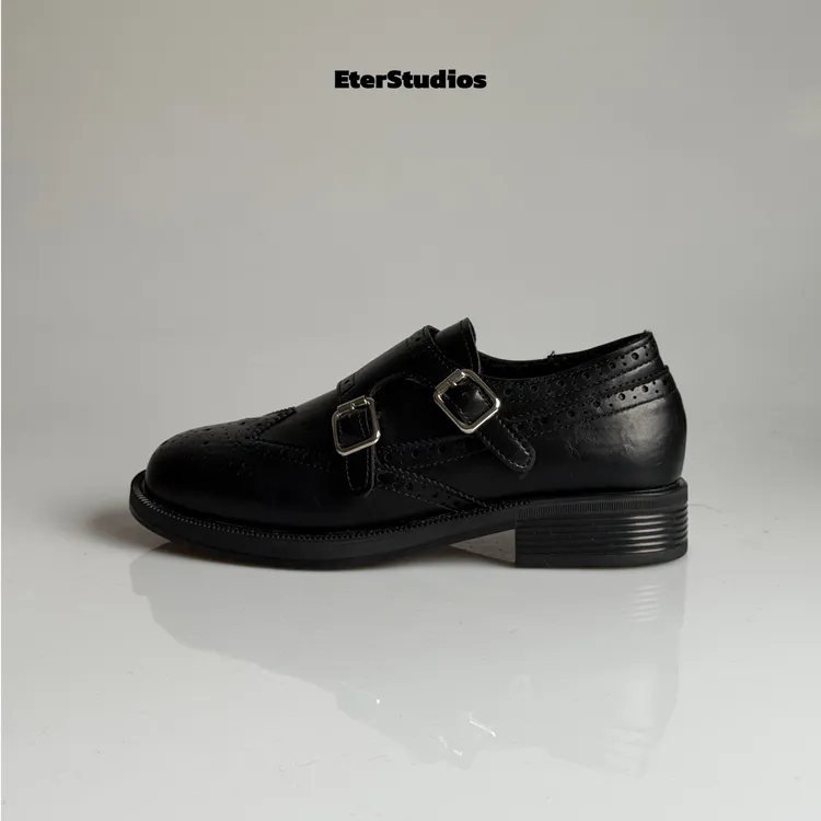 Es缪系乐福鞋2025复古布洛克雕花一脚蹬加绒英伦风皮鞋