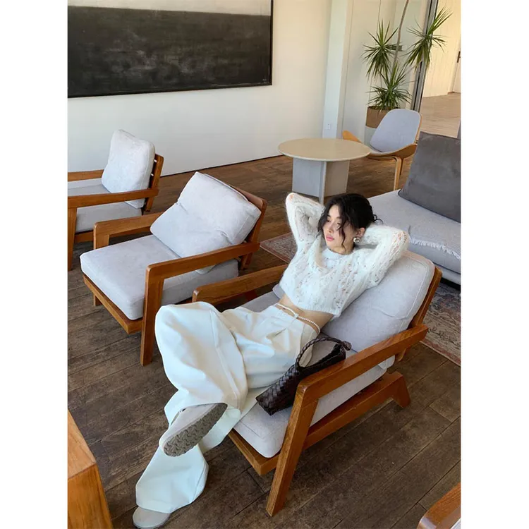 2025秋季新款时尚轻熟风气质长袖微透针织上衣高腰直筒休闲阔腿裤