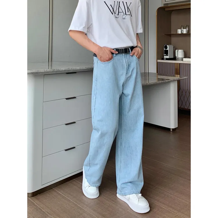 高端潮流牛仔裤男士2025秋季简约百搭直阔腿裤休闲微弹显瘦拖地裤