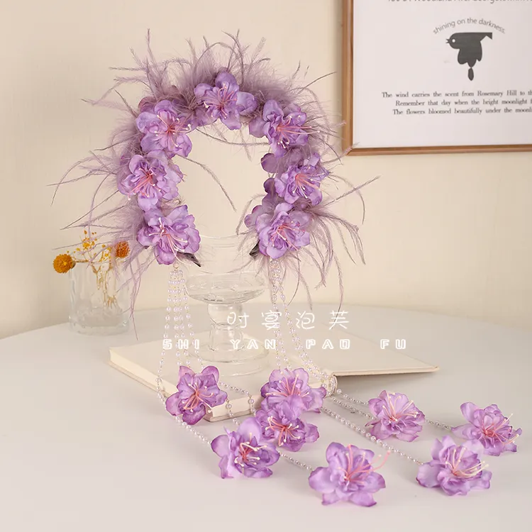 时宴泡芙簪花发箍超仙灵动发箍流苏花朵羽毛头箍精致欧若风压发箍