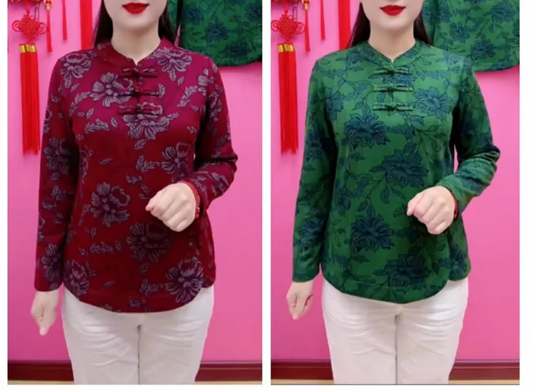 秋冬新款新中式复古盘扣显瘦中老年小衫气质一体绒复古上衣