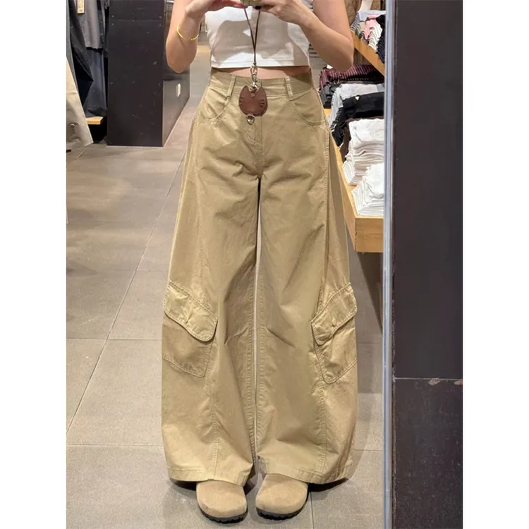 美式复古抗皱弯刀裤女秋季2025新款高腰显瘦宽松休闲工装阔腿裤子