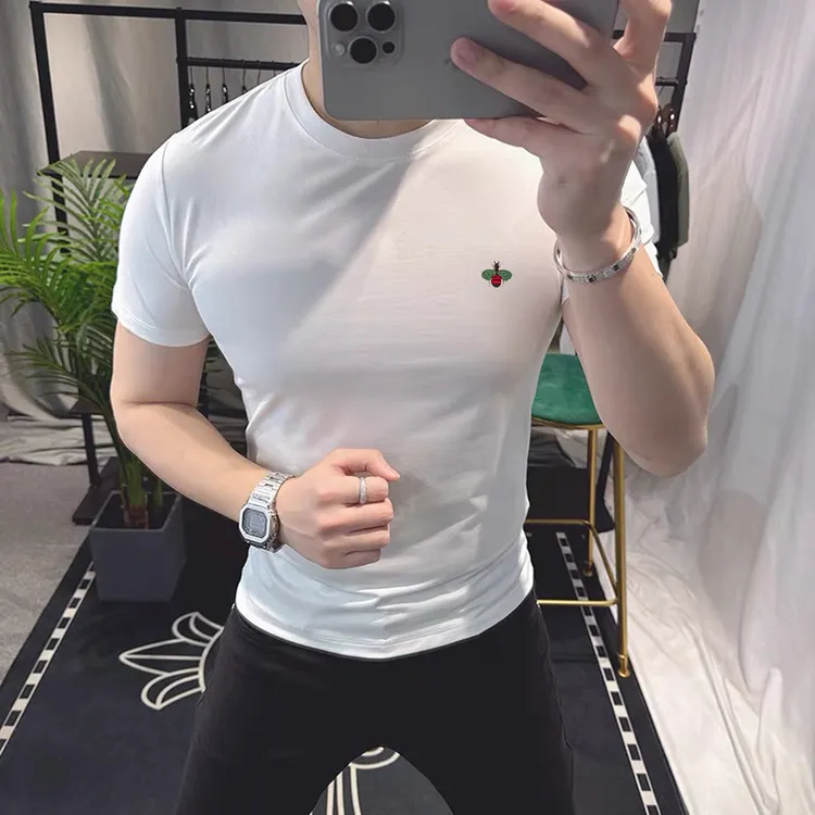 2025夏季新款美式休闲潮流男士纯色刺绣短袖简约百搭时尚轻奢T恤 
