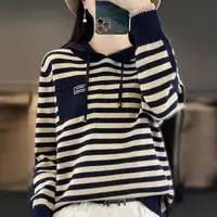 【秋季新款】时尚字母条纹撞色洋气百搭显瘦连帽针织衫CQ6906衣长61