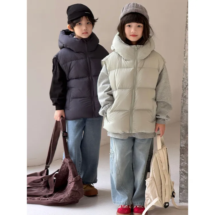 巴拉开门童装款】儿童羽绒马甲秋冬2025新款连帽男女童中大童加厚