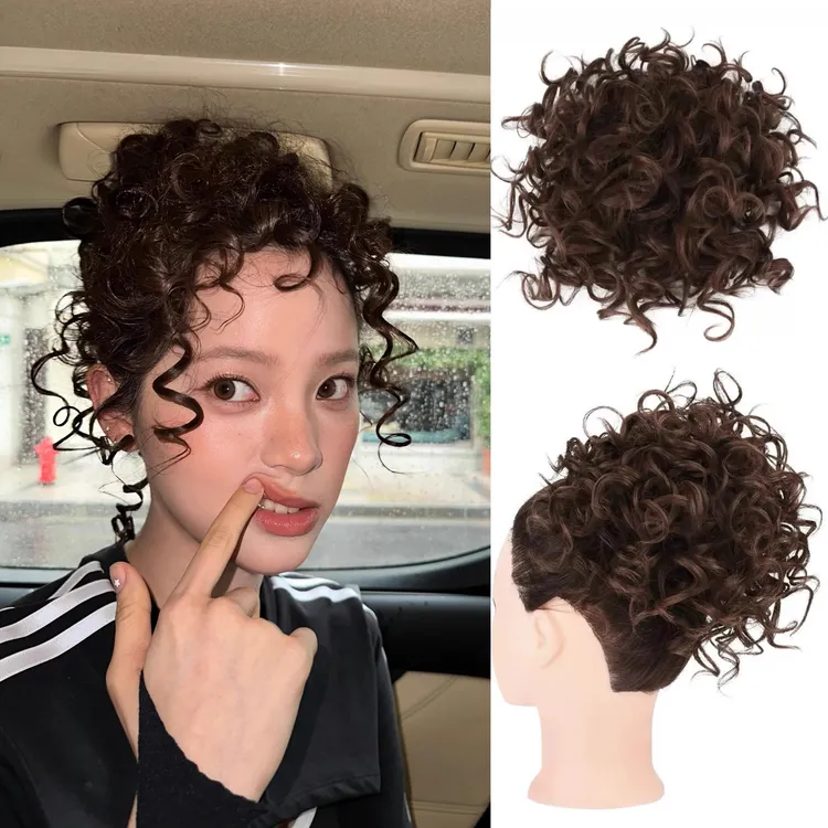 欧阳娜娜同款拉美卷假发发圈抽绳自然仿真无痕凌乱蓬松发包丸子头