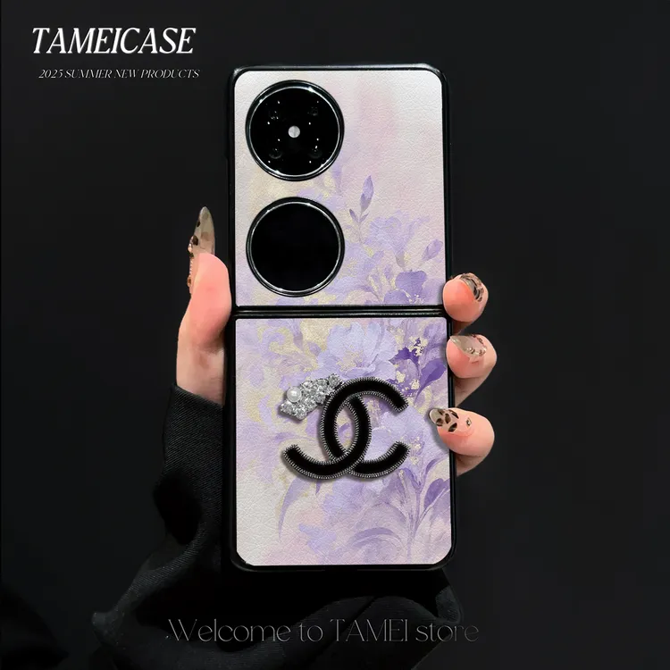 紫色花花羊皮适用华为pocket2手机壳FINDN3FLIP折叠屏华为pockets