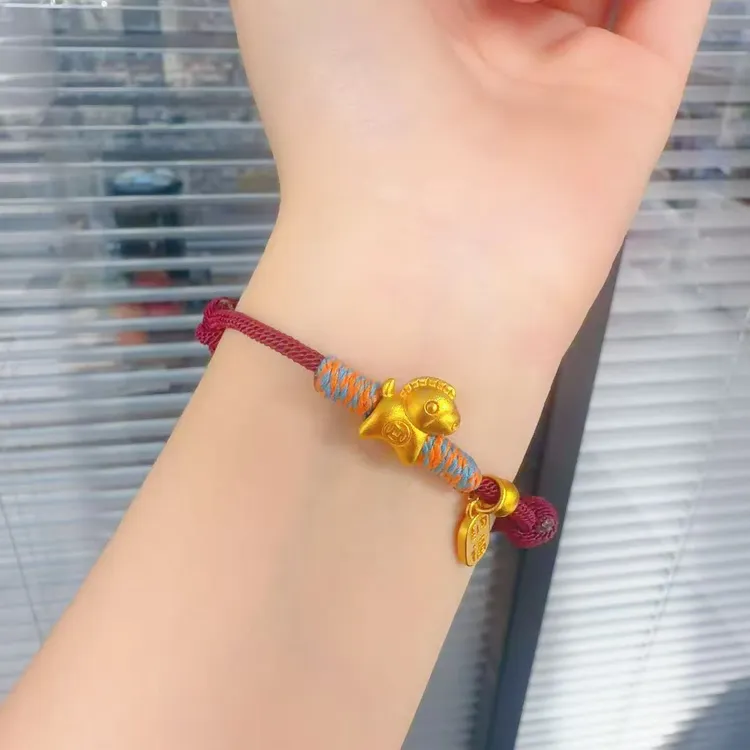 铜合金布艺手链 铜合金 马上有钱小马红绳手链