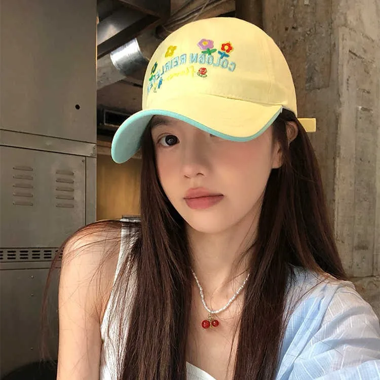 韩系黄色棒球帽女春夏可爱百搭大头围帽子宽帽檐深顶显脸小鸭舌帽