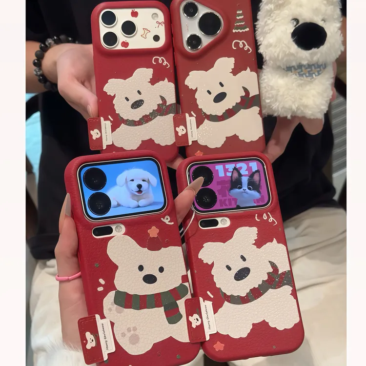 欧克里里圣诞围巾小狗标签适用苹果17/16手机壳华为vivoppo小米15