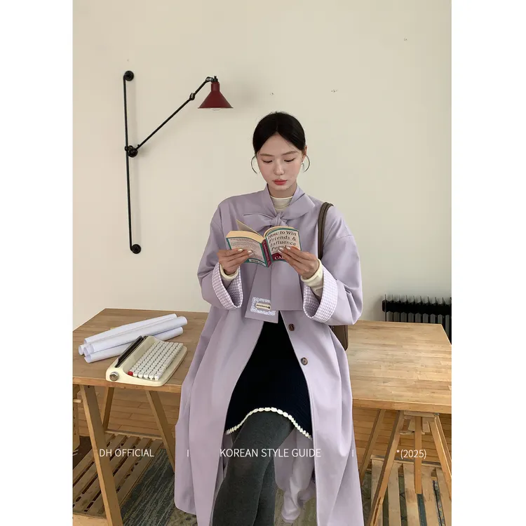  DH OFFICIAL大花【薰衣草之恋 coat】 气质优雅蝴蝶结系带宽松风衣