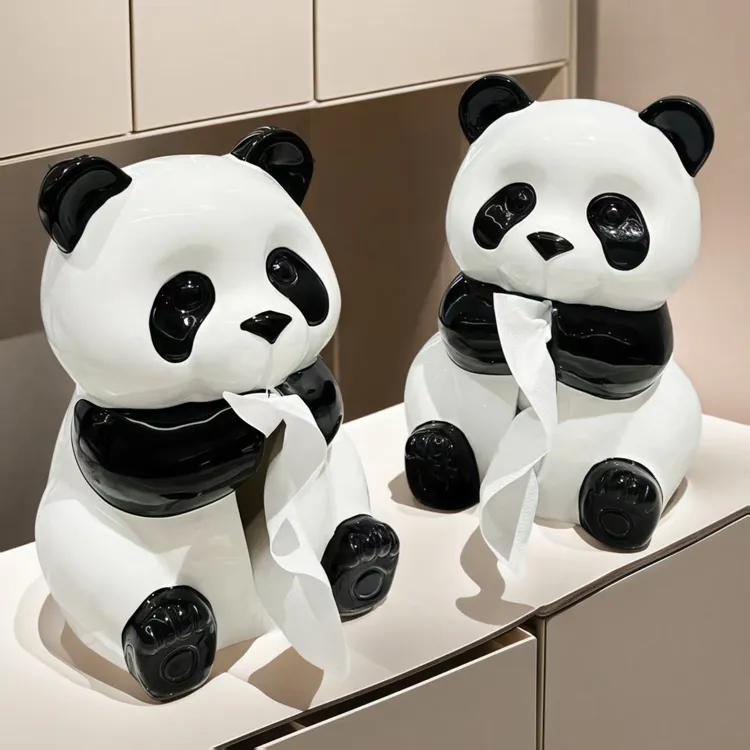 可爱创意搪胶熊猫纸巾盒高颜值家用客厅桌面餐桌抽纸盒现代设计感