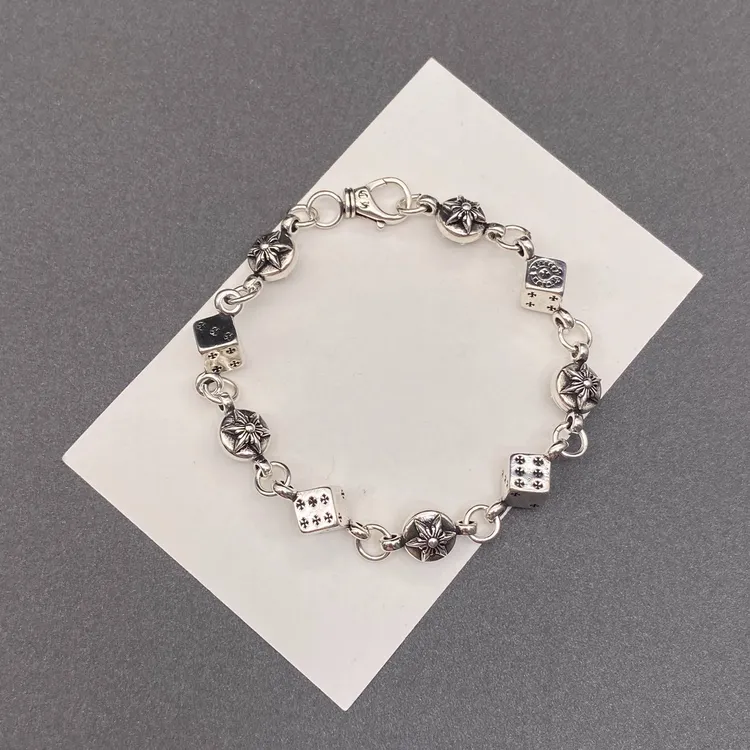 925银手链 克罗心同款骰子+六芒星手链粗旷不羁设计品质时尚个性