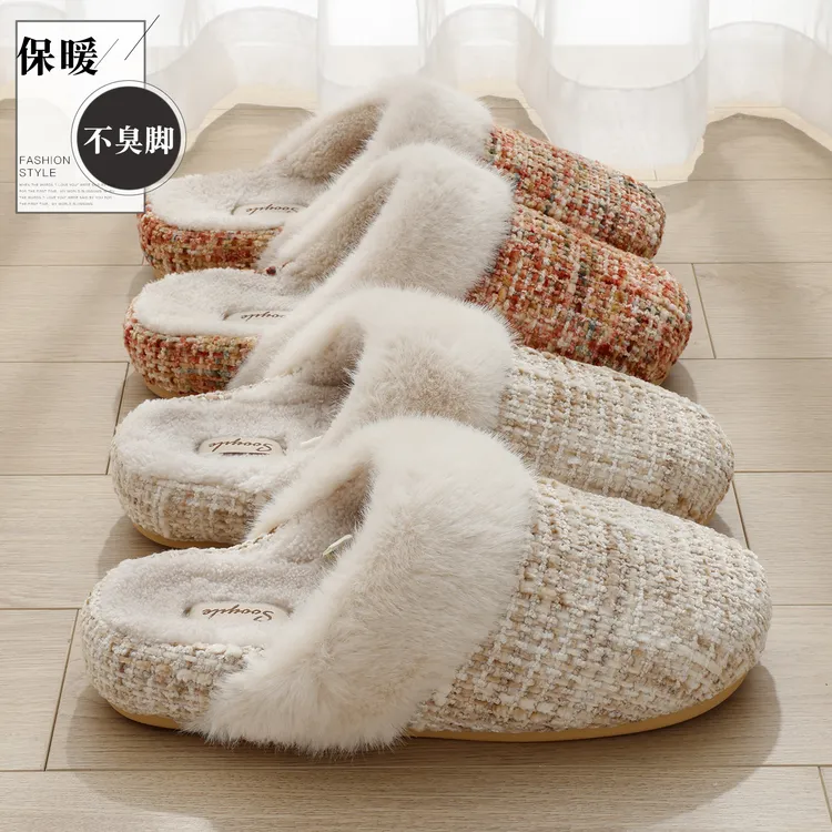 复古棉拖鞋女士秋冬季2025新款室内家居静音防滑保暖毛绒包头棉鞋