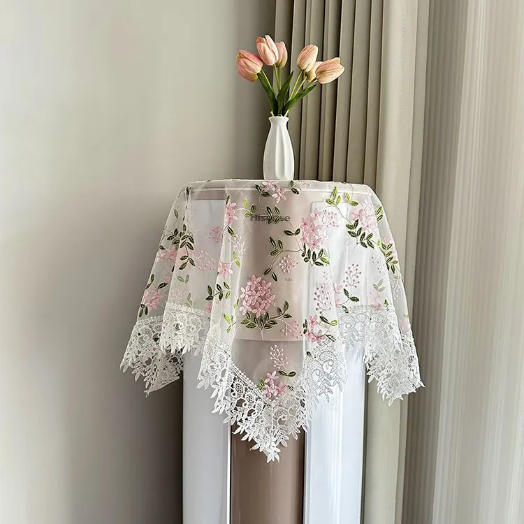 圆柱空调柜机空调盖布绣球花田园风蕾丝床头柜盖巾防尘罩开机不取