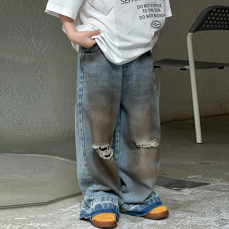 HY2505男童韩版牛仔裤2025春季新款儿童帅气宽松中小童百搭阔腿裤