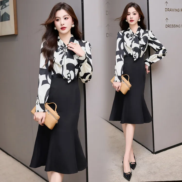女神范气质职业修身包臀鱼尾连衣裙裙子春秋新款