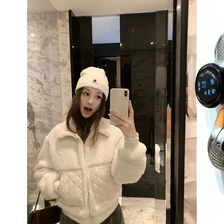 小奶糕！'短款女羊羔绒毛加绒白色ins短外套慵懒风保暖加厚不褪色