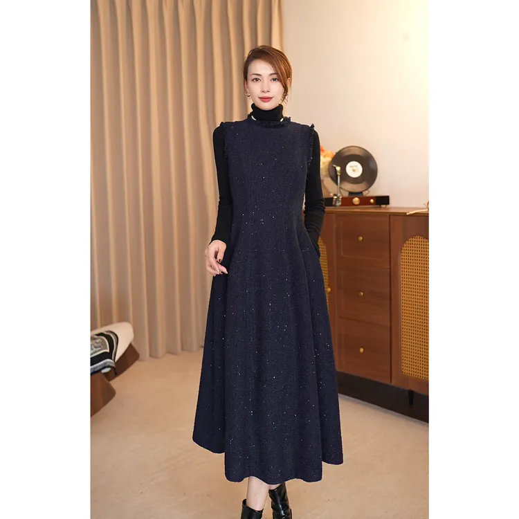 【M珈】“满天星”小香风无袖亮片裙秋冬新款修身显瘦羊毛马甲连衣裙