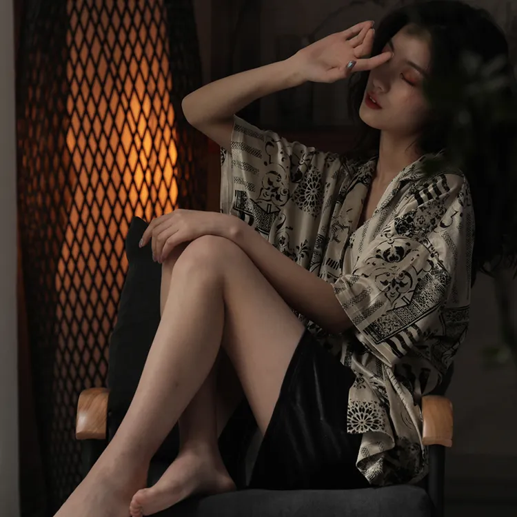 夏季薄款大码睡衣山水印花女款爆款新款冰雪软丝短袖短裤套装