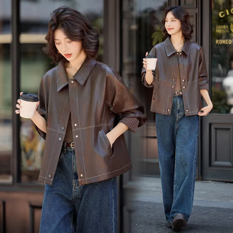 休闲时尚皮衣西装外套女2025春秋新款小个子洋气减龄宽松短款上衣