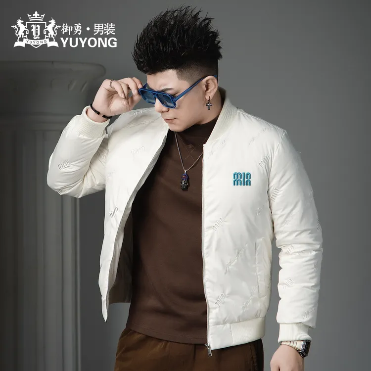 欧货潮牌字母刺绣防寒服保暖外套男士冬季新款白鸭绒棒球领羽绒服