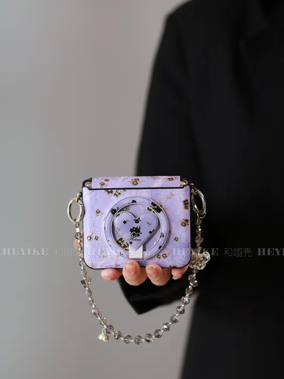 韩系紫色印花适用华为purax手机壳典藏版小米mixflip2斜挎pocket2