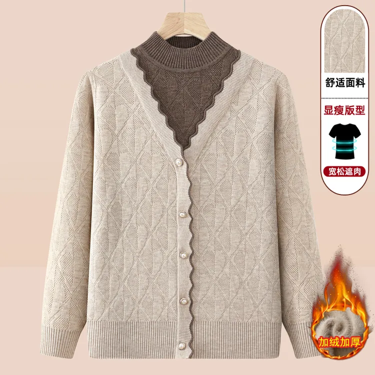 妈妈冬装针织衫毛衣中老年人女妈妈衣服