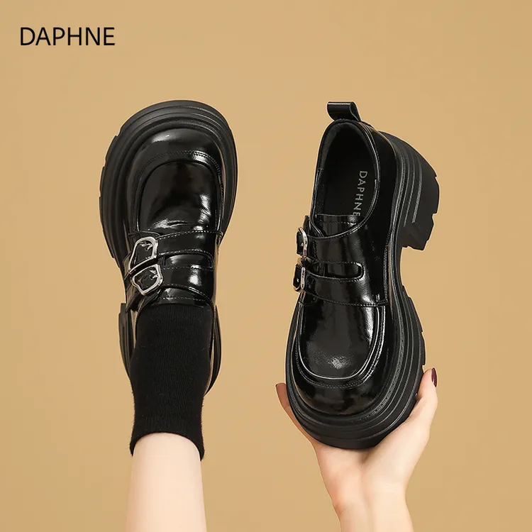 达芙妮厚底乐福鞋女2025年秋新款百搭时尚粗跟小皮鞋小个子增高鞋