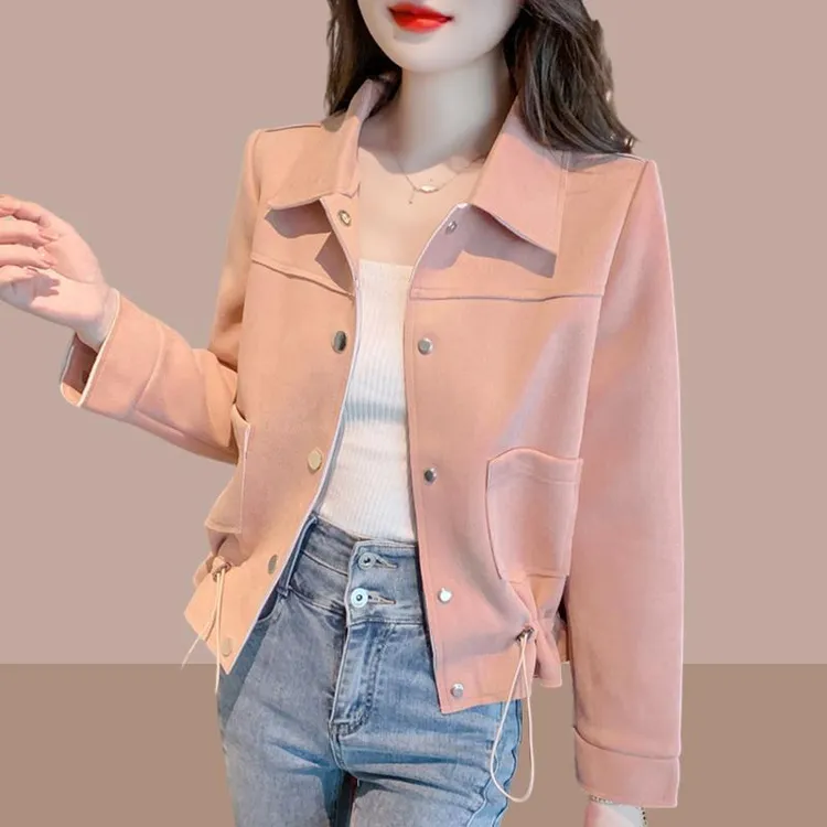 高级感翻领开衫短外套女2025春秋新款气质宽松小个子休闲夹克上衣