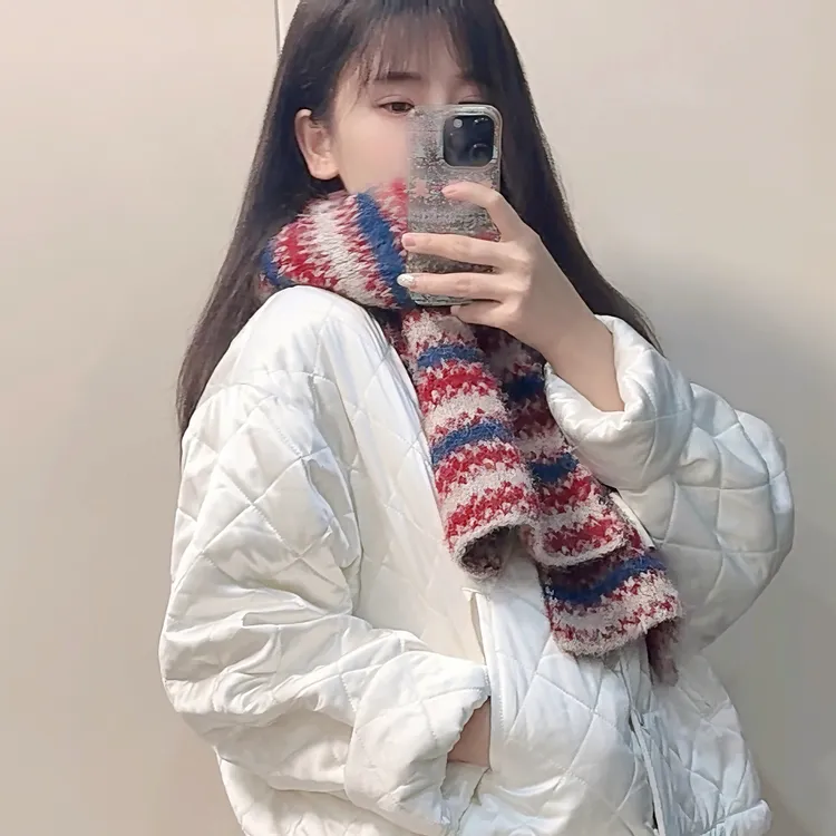 桑蚕丝加厚面包服宽松短款时尚2025冬季无领外套华夫格100桑蚕丝