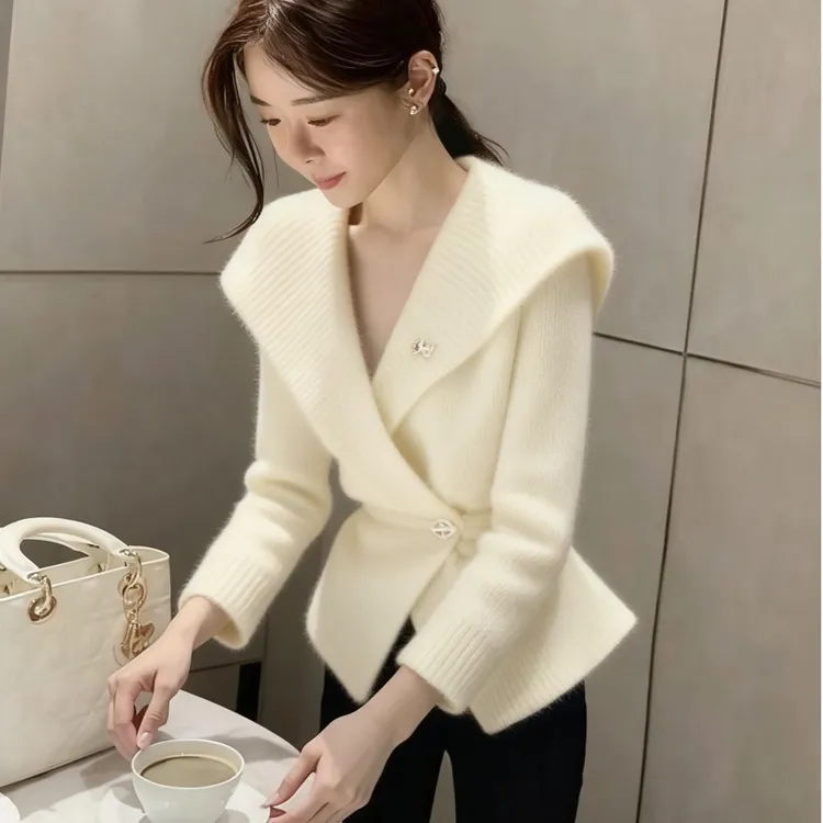 韩系时尚斗篷毛衣女冬季高级感独特漂亮巨好看气质掐腰针织衫上衣