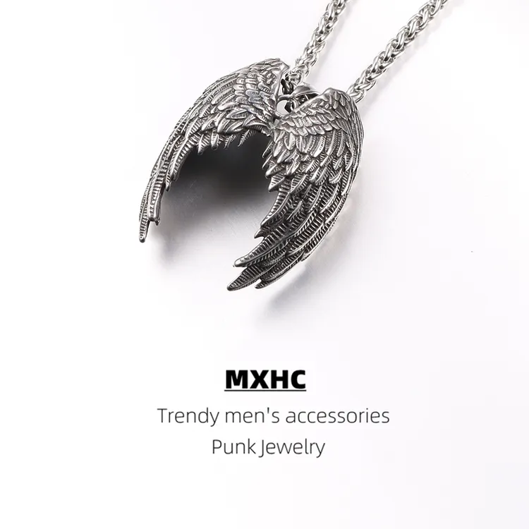 钛钢吊坠 ins风双翼翅膀项链小众个性独特男款朋克嘻哈毛衣链长款
