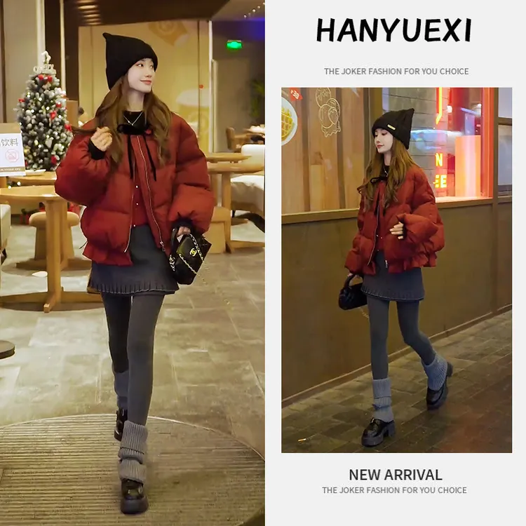 冬季温柔系穿搭女2025新款高级感减龄内搭保暖棉服外套短裙三件套