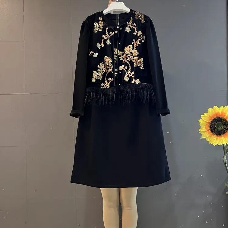 新中式复古盘扣重工雕花刺绣丝绒马甲➕中式连衣裙气质显瘦两件套