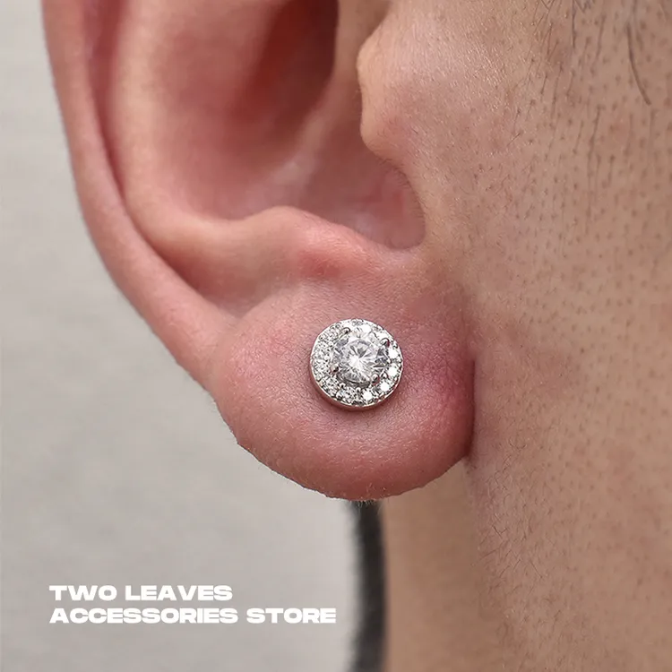 合金锆石耳饰 银针欧美满钻耳钉百搭锆石街头嘻哈男女圆形耳饰