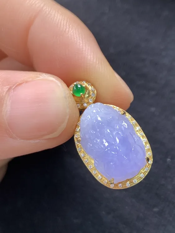 18K镶嵌缅甸A货翡翠紫罗兰貔貅吊坠紫色气质冰透