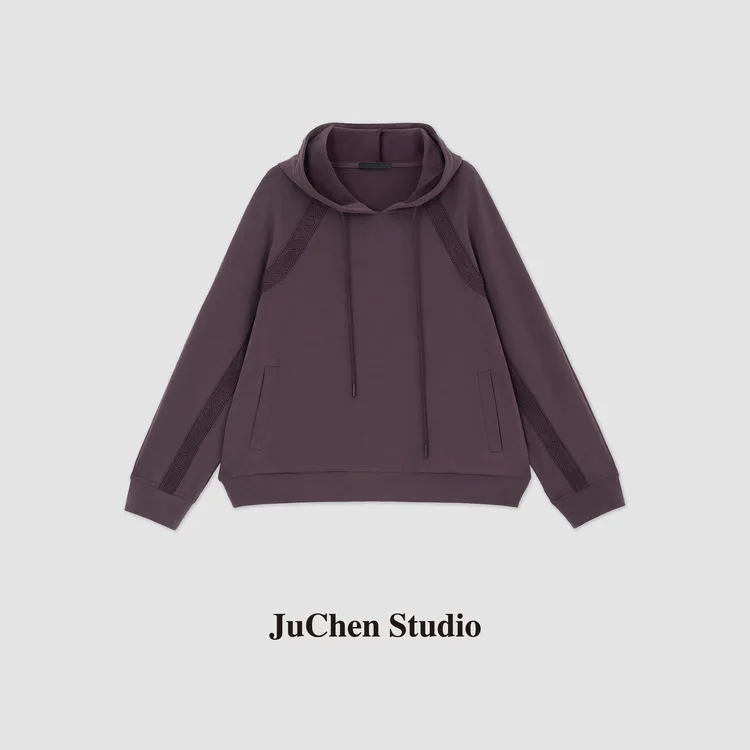 “紫木槿 ”设计感重工艺术织带解构插肩廓形连帽卫衣 FW113312