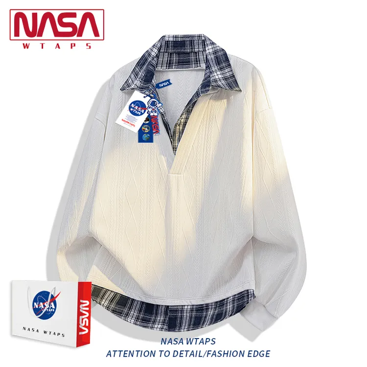 NASA WTAPS美式格子拼接肌理感长袖T恤秋季宽松休闲假两件卫衣