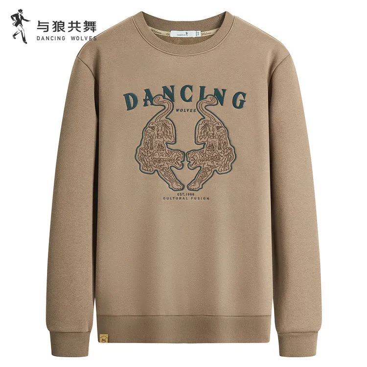 【美洲狮刺绣】与狼共舞25秋冬加绒加厚套头衫休闲潮流保暖男士卫衣