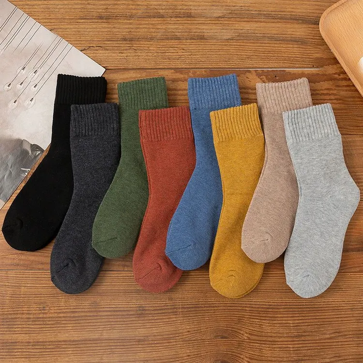 加绒加厚保暖毛圈袜秋冬新款纯色中筒吸汗透气男士百搭毛巾袜