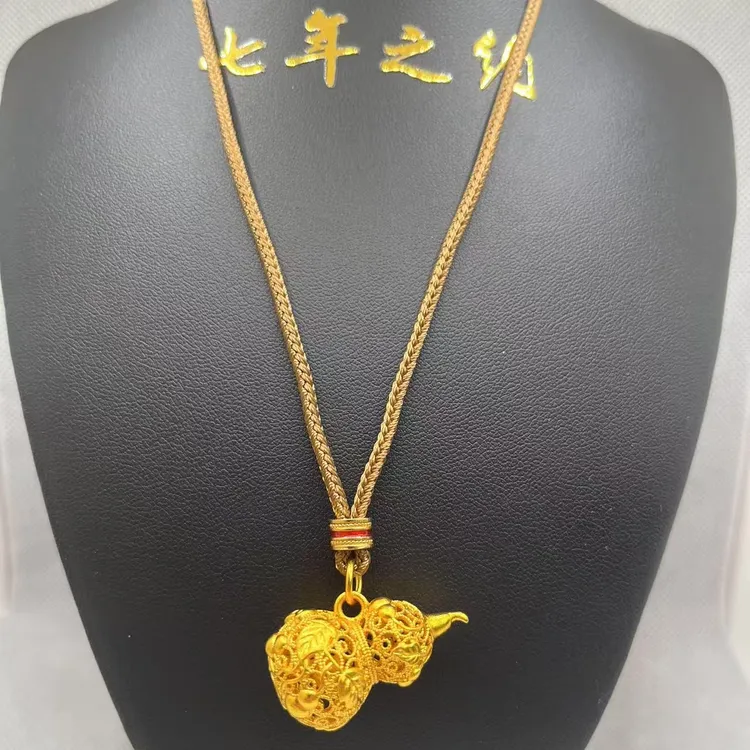 合金吊坠 古法传承时尚精美镂空保色金色葫芦同款精致百搭轻奢