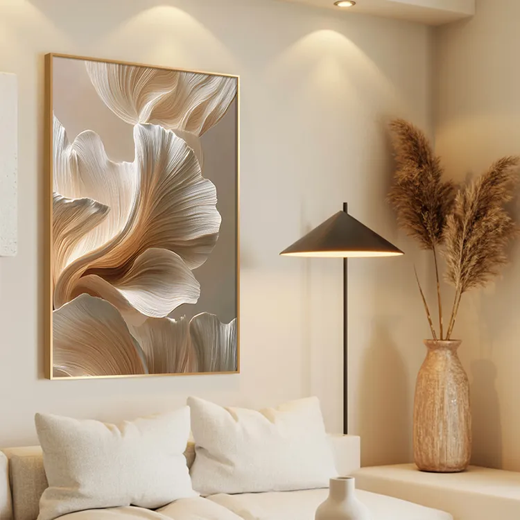 法式简约客厅装饰画鎏羽抽象沙发背景墙挂画高级感黑白玄关卧室画