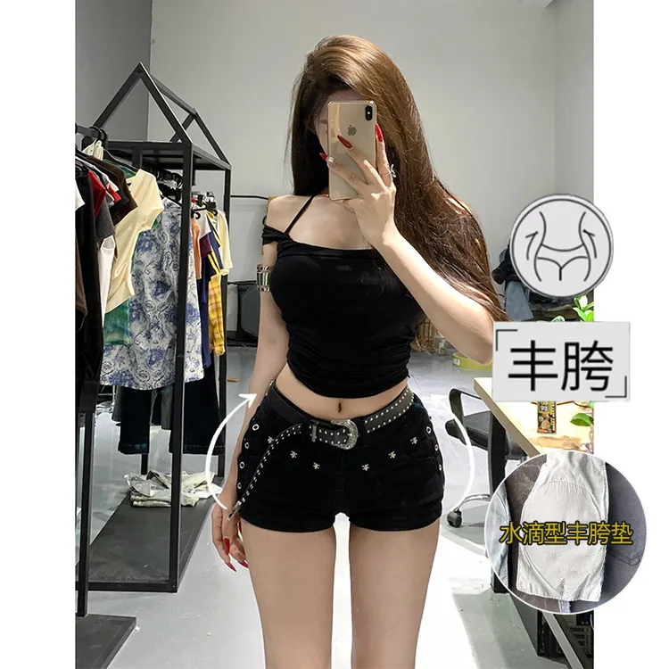 低腰铆钉丰胯提臀牛仔短裤女2025秋季新款百搭紧身性感显瘦热裤