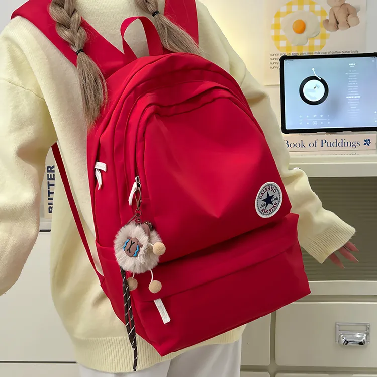 6103学院风时尚简约双肩背包高颜值纯色休闲书包假日风轻便斜挎包