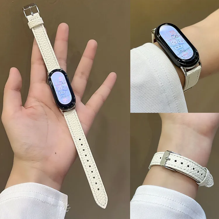 适用小米手环10表带小米9/8nfc荔枝纹轻奢高级感手表带皮质女腕带